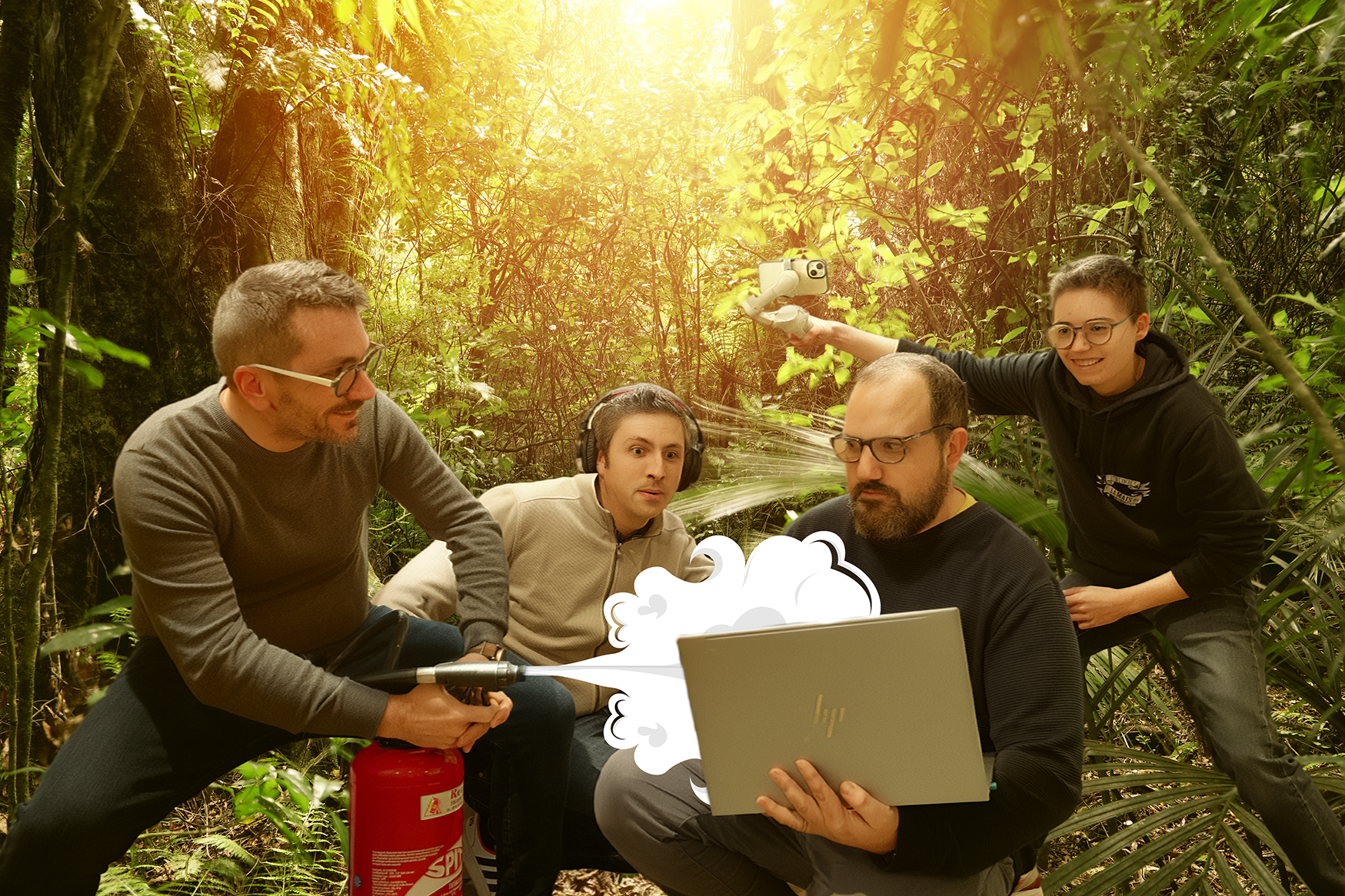 l'équipe d'Hominidez, chefs de projets, développeur full-stack, graphiste, Community manager, photographe